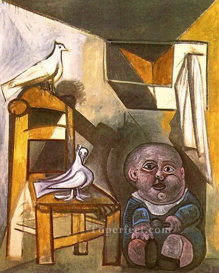 L enfant aux colombes 1943 Cubista Pintura al óleo